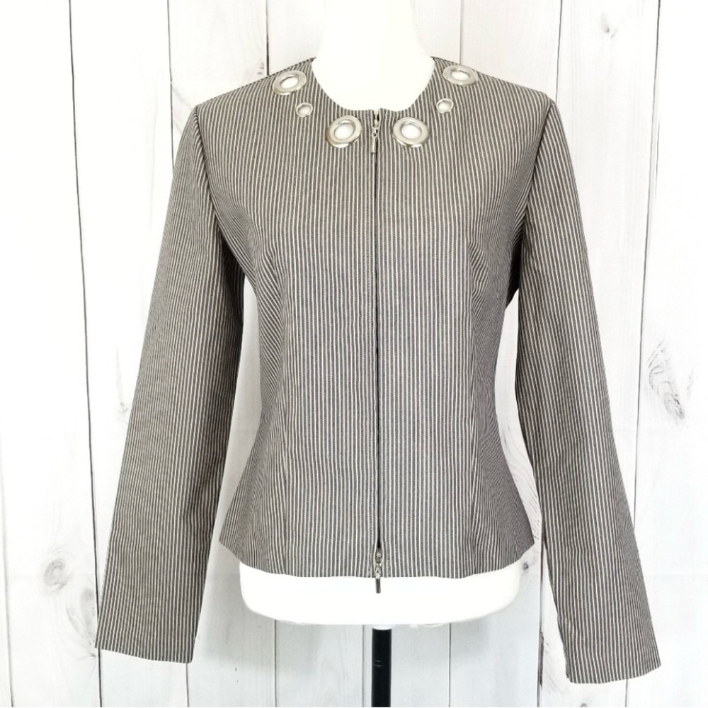 Joseph Ribkoff Striped Double Zip Grommet Jacket